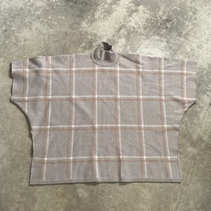 Max Studio Sweater Womens One Size Turtleneck Poncho‎ Plaid Tan Pullover